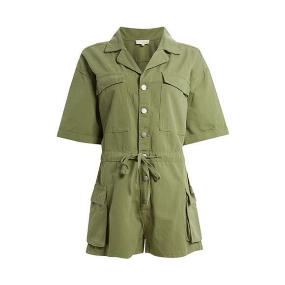PINCH Women's Collared Button Front Romper Size M In Green